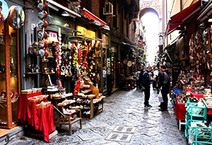 Via San Gregorio Armeno, in the historical centre of Naples, famous for its artisan cribs.